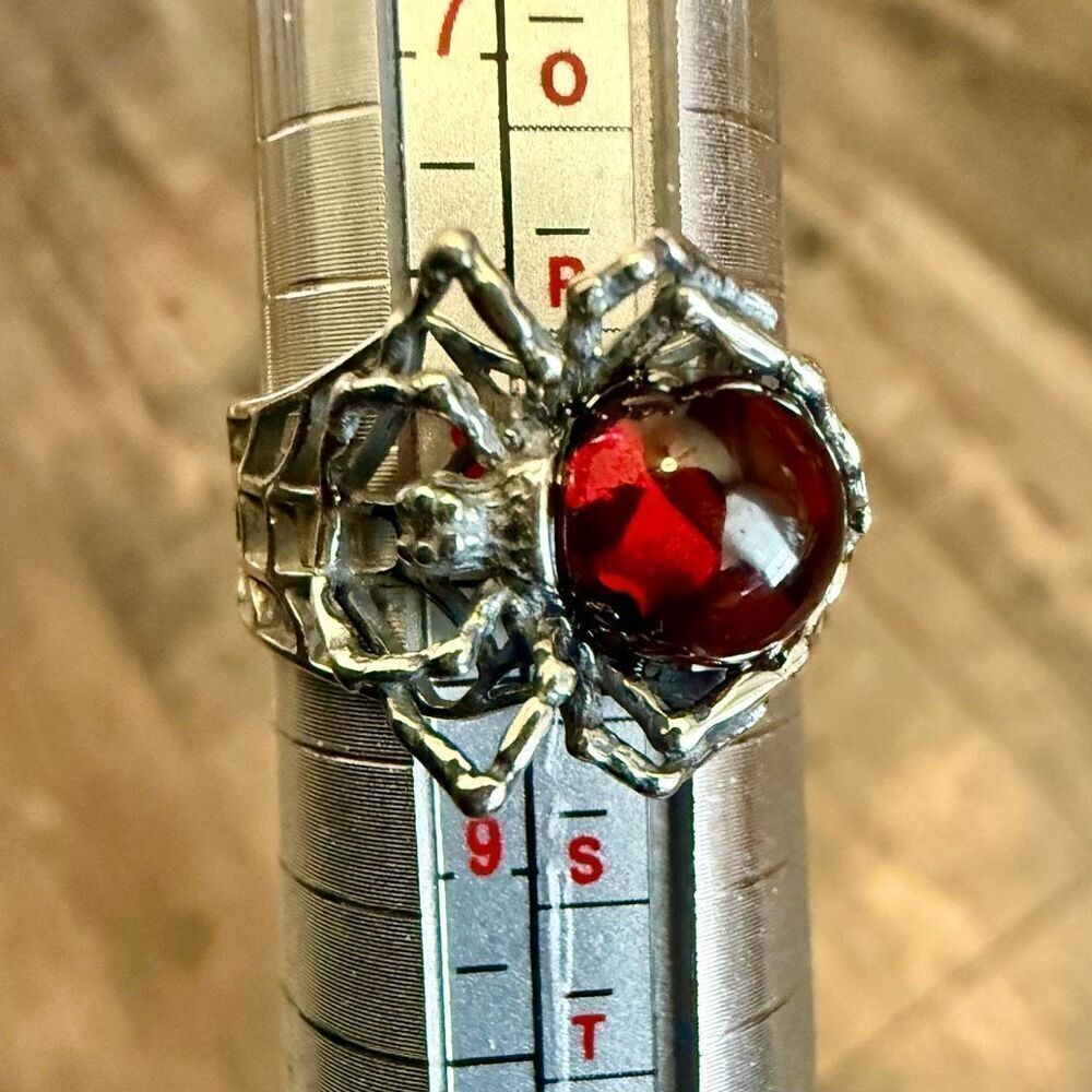 Baltic Cherry Amber 925 Sterling Silver Adjustable Spider Web Ring Boho New
